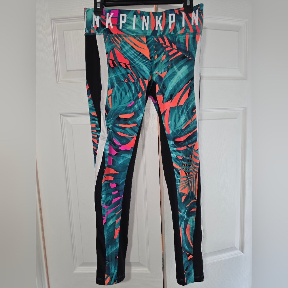 PINK Victoria's Secret Ultimate Leggings with Tropical Green and Pink Highlights